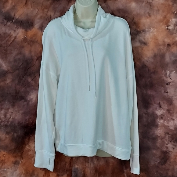 Aerie Offline OTT Fleece Sweatshirt Drawstring Cowl Neck White L - Picture 1 of 8